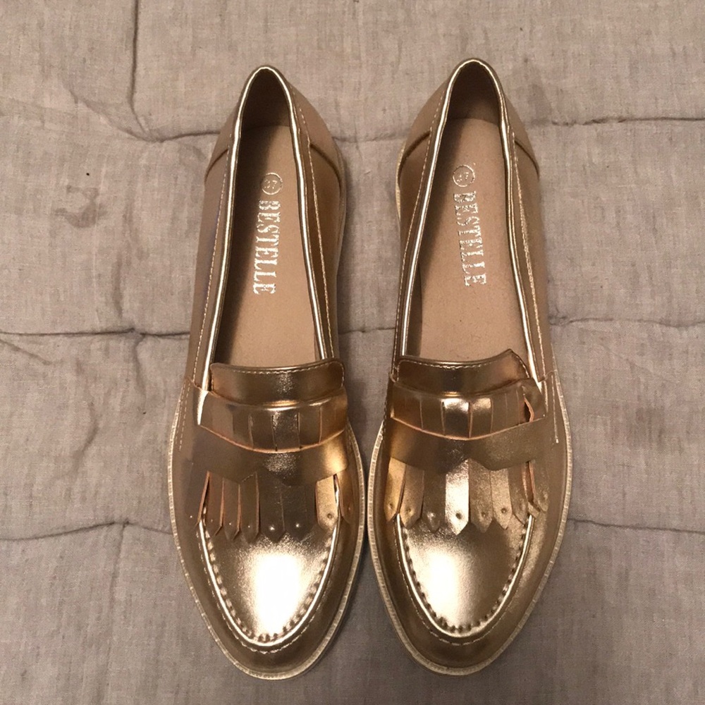 Gold loafers